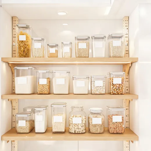 Pantry containers measured on adjustable shelves