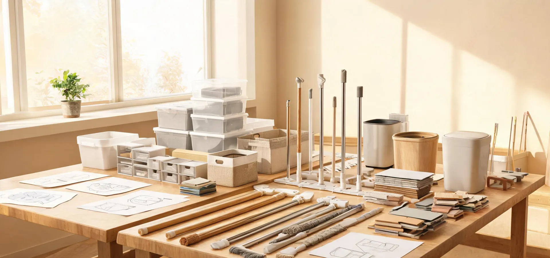 Rubbermaid product design studio with storage and cleaning prototypes